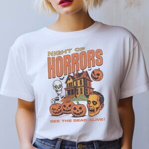Halloween Graphic Tee Vintage Style Horror Retro Nostalgia Spooky Season T-Shirt